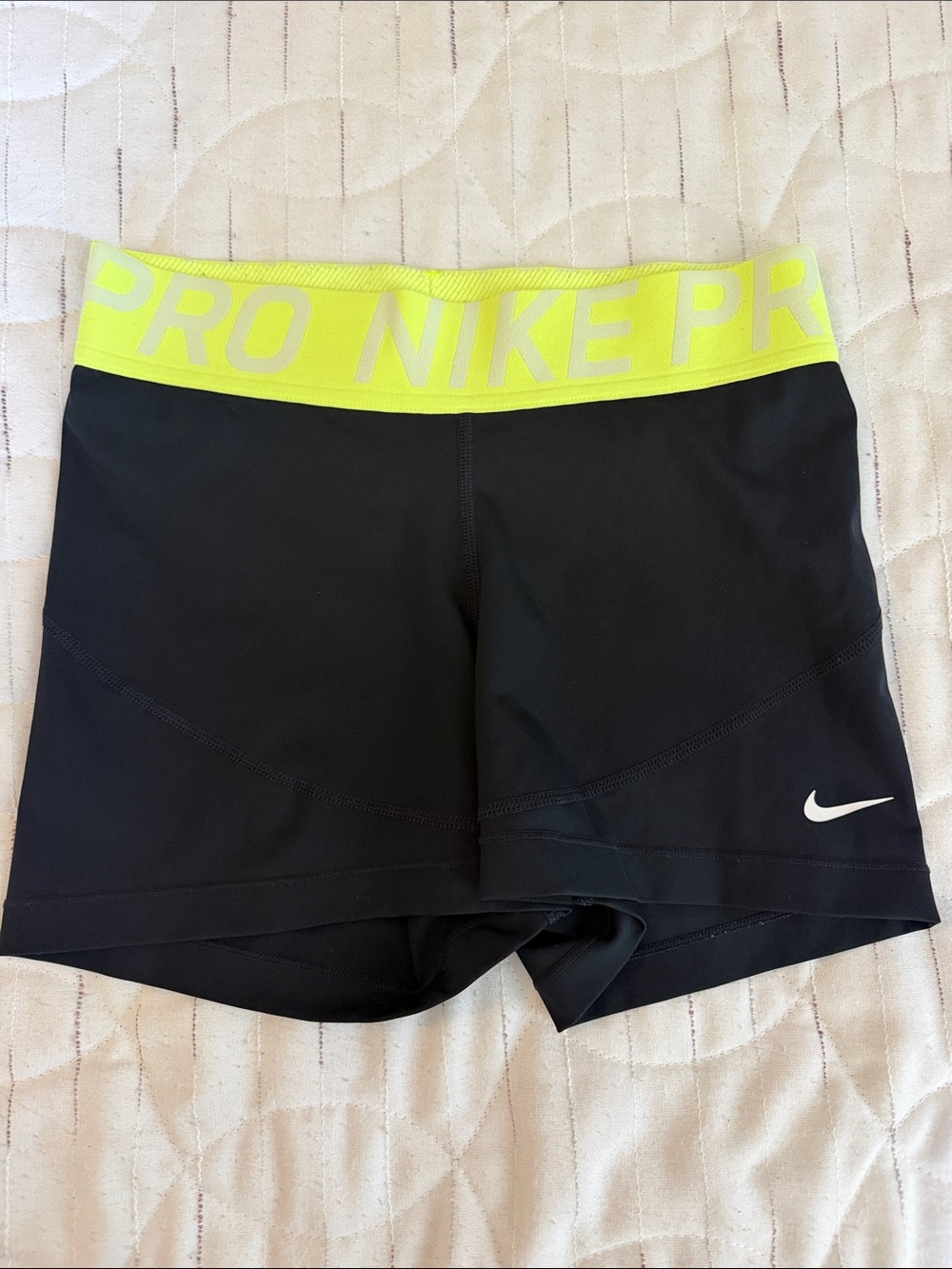 Nike Pro Black Bike Shorts with Neon Yellow Waistband
